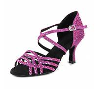 Syrads Donna Peep Toe Cross Strap Strass Tango Social Ballroom Scarpe da Ballo Latino Scarpe da Ballo per Feste di Matrimonio,Viola 7.5cm Heel,38 EU