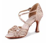 Syrads Donna Peep Toe Cross Strap Strass Tango Social Ballroom Scarpe da Ballo Latino Scarpe da Ballo per Feste di Matrimonio,Colore Chiaro 9cm Heel,40 EU