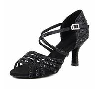Syrads Donna Peep Toe Cross Strap Strass Tango Social Ballroom Scarpe da Ballo Latino Scarpe da Ballo per Feste di Matrimonio,Nero 7.5cm Heel,36 EU