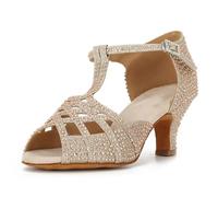 Syrads Donne Strass Scarpe da Ballo Sala da Ballo Latino Salsa Bachata Performance Danza Scarpe da Ballo,Oro 6cm Heel,38 EU