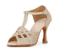 Syrads Donne Strass Scarpe da Ballo Sala da Ballo Latino Salsa Bachata Performance Danza Scarpe da Ballo,Oro 9cm Heel,38 EU