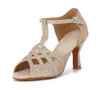 Syrads Donne Strass Scarpe da Ballo Sala da Ballo Latino Salsa Bachata Performance Danza Scarpe da Ballo,Oro 7.5cm Heel,36 EU