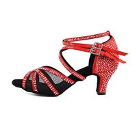 Syrads Scarpe da Ballo Latino da Ballo da Donna con Strass Salsa Tango Bachata Scarpe da Ballo al Coperto per la Festa Nuziale Prom,Rosso 6cm Heel,39 EU