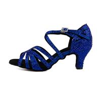 Syrads Scarpe da Ballo Latino da Ballo da Donna con Strass Salsa Tango Bachata Scarpe da Ballo al Coperto per la Festa Nuziale Prom,Blu 6cm Heel,38 EU