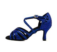 Syrads Scarpe da Ballo Latino da Ballo da Donna con Strass Salsa Tango Bachata Scarpe da Ballo al Coperto per la Festa Nuziale Prom,Blu 7.5cm Heel,36 EU