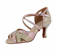 Syrads Scarpe da Ballo Latino Donna per Salsa e Bachata - Lucide con Strass, da Sala - Oro, Tacco 7.5cm, 38 EU