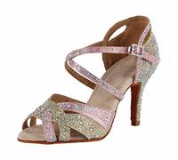 Syrads Scarpe da Ballo Latino Donna Salsa e Bachata Scarpe da Ballo Lucido con Strass Scarpe da Ballo da Sala,Oro 8.5cm Heel,39 EU