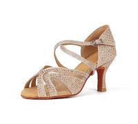 Syrads Scarpe da Ballo Latino Salsa Donna Scarpe da Ballo da Sala Tango Valzer Kizomba Bachata Danze al Coperto,Oro 7.5cm Heel,37 EU