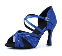 Syrads Scarpe da Ballo Latino Salsa Donna Scarpe da Ballo da Sala Tango Valzer Kizomba Bachata Danze al Coperto,Blu 9cm Heel,38 EU