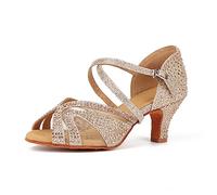 Syrads Scarpe da Ballo Latino Salsa Donna Scarpe da Ballo da Sala Tango Valzer Kizomba Bachata Danze al Coperto,Oro 6cm Heel,39 EU