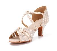 Syrads Womens Professional Latin Dance Shoes Open Toe Salsa Bachata Dance Shoes Glitter Strass Salsa Latin Dancing Heels,Colore Chiaro 6cm Heel,41 EU