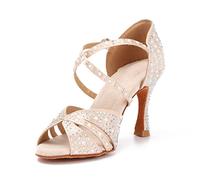 Syrads Womens Professional Latin Dance Shoes Open Toe Salsa Bachata Dance Shoes Glitter Strass Salsa Latin Dancing Heels,Colore Chiaro 9cm Heel,37 EU