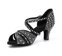 Syrads Womens Professional Latin Dance Shoes Open Toe Salsa Bachata Dance Shoes Glitter Strass Salsa Latin Dancing Heels,Nero 6cm Heel,38 EU