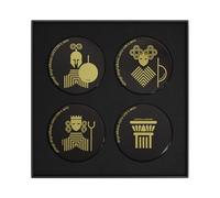 Syrakous Mitomagneti, Set di 4 Calamite con Figure Dorate su Fondo Nero, Serie Picche, con Scatola Elegante e Poster