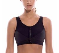 SYROKAN Reggiseno Sportivo Donna Alto Impatto Senza Ferretto con Zip Frontale Supporto Post Operatorio Workout Fitness Nero 5G