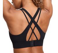 SYROKAN Reggiseno Sportivo Donna Imbottito Alto Impatto Senza Ferretto con Supporto Cerniera Frontale e Criss Cross Back Top per Fitness Running Yoga Nero 6B