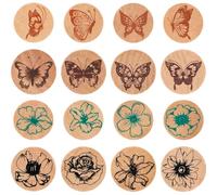 Syrvnto 16 Pezzi Timbri in Legno con Motivi Farfalle e Fiori Set per DIY Scrapbooking, Diario Creativo, Biglietti e Decorazioni Fai da Te - Include Cuscinetto per Timbri Nero
