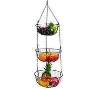 Sysow Cestino per frutta da appendere con ganci, 3 ripiani, mensola sospesa, altezza regolabile, da appendere in stile rustico, cestino in ferro da appendere per cucina, ristoranti