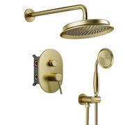 Système de Douche Encastré Rétro avec 23cm Pommeau de Douche Or Brossé | Sistema Doccia con Doccetta in Acciaio Inox, Valvola in Ottone, Installazione a Parete Facile