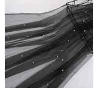 SYSUII 1 yard*160cm Chiffon Glitter Tulle Decorativo con Piccole Perline Tessuto Decorativo Costume Da Cucito Trasparente Tessuto Tulle Da Cucito Per Vestito Da Sposa Tovaglia Decorazione Festa - Nero