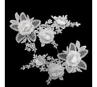 SYSUII 2 toppe da ricamo in pizzo con fiori e rose, da applicare con il ferro da stiro, ricamate, ricamate, in pizzo, per decorazioni fai da te, cappello, colore bianco