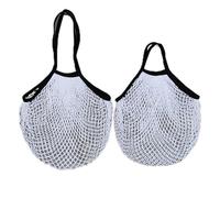 SYSUII 6 sacchetti a rete in cotone con manico lungo, 2 misure, traspiranti, riutilizzabili, portatili, per conservare frutta, verdura, mercato/cibo, nero/bianco, m