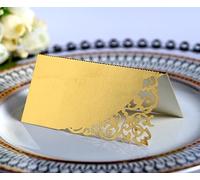 SYSUII Segnaposto per nome, 100 pezzi, per scrivere, in carta perlescente, per matrimonio, tavolo, compleanno, battesimo, comunione, banchetto, cena, feste, decorazioni dorate