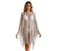 SYT-MD Fringe Mesh Hollow out Pullover, Summer Sweat-Free Beach Coverup 140X55cm(Grey)