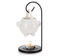 SYTHAK Bruciatore Oli Essenziali,Diffusore di Oli Essenzial a Candela,Brucia Essenze in Metallo per Bruciatore Aroma,per Soggiorno,Camera da Letto.Calderone da Appendere nel Ceramica (Bianco)