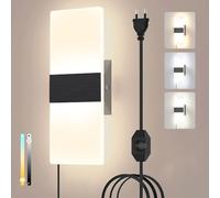 Sytmhoe 12W Applique Nera Con Interruttore Inteqrato e Spina Camera Da Letto, Dimmerabile Luce Da Muro Per Soggiorno 3000K 4500K 6000K Design, Acrilico Illuminazione Comodino Lampada a Parete a Led