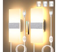 Sytmhoe 2 Pezzi Appliques Da Parete Moderna 3000K 4500K 6000K Con Interruttore Filo e Spina, 12W 960LM Camera Da Letto Acrilico Design Dimmerabile Lampade Led Da Parete, Soggiorno Argento Luci Interno