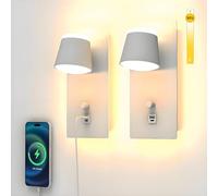 Sytmhoe 2 Pezzi Lampade Parete Design Bianca Interno Con Interruttore Incorporato Usb Tipo C, Dimmerabile Ruotabile 3000K 16W Luci a Parete Muro Per Camera Da Letto, Led Applique Salotto Appartamento