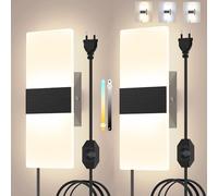 Sytmhoe 2 Pezzi Nere Applique Camera Da Letto Comodino Con Filo Dimmerabile, 12W 3000K 4500K 6000K Luci a Led Da Parete Con Cavo e Spina, Lampadari a Muro Moderni Interno E27 Per Soggiorno Soppalco