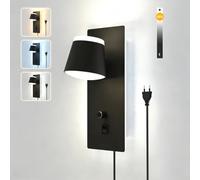 Sytmhoe 3CCT Applique Camera da Letto USB Tipo-C, Interruttore e Spina | 25W luce lettura, luminosità dimmerabile, luce calda / fredda / naturale selezionabile per appartamenti, hotel e comodino