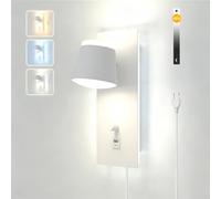 Sytmhoe Bianco Camera Da Letto Applique con Interruttore Presa Usb Tipo-C | Dimmerabile, Con Spina per CA 230V, 25W 3000K 4500K 6500K luce selezionabili, Appartamento Ruotabile angolo di illuminazione