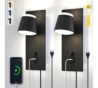 Sytmhoe Dimmerabile Lampada da Parete con Interruttore Camera da Letto Usb | 2 pezzi, 25W Luce calda / fredda / naturale selezionabile applique, ruotabile angolo di illuminazione Per soggiorno