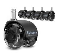 Sytopia Set di 5 ruote per sedia da ufficio con perno da 11 x 22 mm, per pavimenti in legno, moquette, laminato e piastrelle, sostituiscono tappetino per sedia da ufficio, silenziose e lisce (nero,