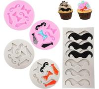 SYTTNUM 4 Pezzi Stampi Silicone Tema Omino Mini Baffi,Festa Del Papà Fondente Stampo,Stampi Baffi Cravatta,Stampos Silicone Con Papillon Cravatte Baffi Barba Per Torta Cioccolato