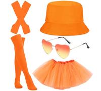 SYTTNUM Apero Spritz Costume Per Donna 5 Pezzi,Cappello Da Pescatore Arancione Cappello Da Sole Con Occhiali A Cuore,Calzini Al Ginocchio Unisex,Lunghi Guanti Senza Dita Per Feste Di Carnevale