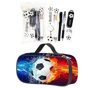 SYTTNUM Astuccio da Calcio, Set Astuccio e Portachiavi Calcio, Gomma per Matita a Forma di Pallone da Calcio Penna Gel, Penna a Sei Colori - Regalo per il Ritorno a Scuola Regalo di Compleanno (Nero)