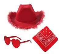 SYTTNUM Cappelli Cowboy Set da 3pcs, Cappello da Cowboy Rosso Western, Cappello Cowboy Bambina, Adatto per Feste in Maschera Feste in Costume e Regali di Compleanno
