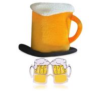 SYTTNUM Cappello a Tazza Di Birra Peluche Con Manico E Occhiali Da Sole Dell'Oktoberfest,Cappello Da Cartone Animato Boccale Da Birra,Halloween Cosplay Cappelli Festa Decorazioni Per Adulti (Orange)