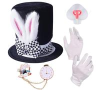 SYTTNUM Easter Rabbit Topper Plush Hat,Cappello Coniglio Set,Comfortable Fit Design For Easter Halloween Party Cosplay Adults Men Women,Festa a Tema, Bunny Dress Up Accessories Set,4pcs (black)