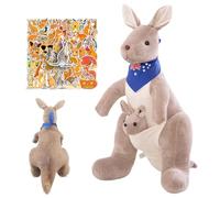 SYTTNUM Giocattoli di Canguro, Mamma e Bambino Peluche Canguro, Kangaroo Peluche Bambola, Regalo di Compleanno Perfetto e Oggetto da Collezione con Adesivi - 32CM