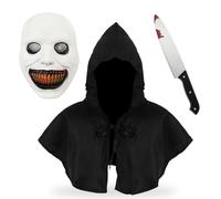 SYTTNUM Maschera da esorcista di Halloween, Costume di Halloween Carnevale Capo Mas-querade, Accessorio Perfetto per Costumi Spaventosi e Travestimenti di Adulti e Bambini, Mantello di Nero