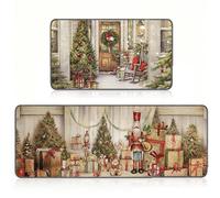 SYTTNUM Schiaccianoci Tappeto da Cucina di Natale, Zerbino Natalizio Schiaccianoci 2pcs Tappeto Assorbente Ingresso, Zerbino Casa Decor