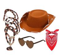 SYTTNUM Set Cappello da Cowboy, Cappello da Cowboy per Bambini, Cappello Cowboy Donna, Sciarpa Occhiali da Sole e 6 Braccialetti Western, Ideali per Feste in Maschera e Balli in Maschera-3 a 8 Anni