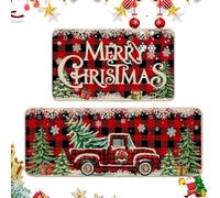 SYTTNUM Tappeto Da Cucina Di Natale, Zerbino Di Natale 2pcs Assorbenti e Non Slittati Tappetino Da Pavimento Di Natale Allegri Di Natale Stile Da Cucina