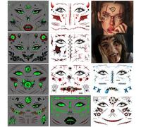 Syunyin Tatuaggi di Halloween, (10 fogli), motivo ragno, tatuaggi temporanei, tatuaggi per il viso, Carnevale, tatuaggi finti, per adulti, tatuaggi luminosi, per ragazze e bambini, per feste