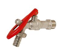 Syveco 699055 Serie 699 placcato nichel ottone valvola di estrazione, 1/4 tornio, lucchetto, manico in acciaio rosso, 3/4" BSP M x 3/4" BSP M, diametro capezzolo 19 mm